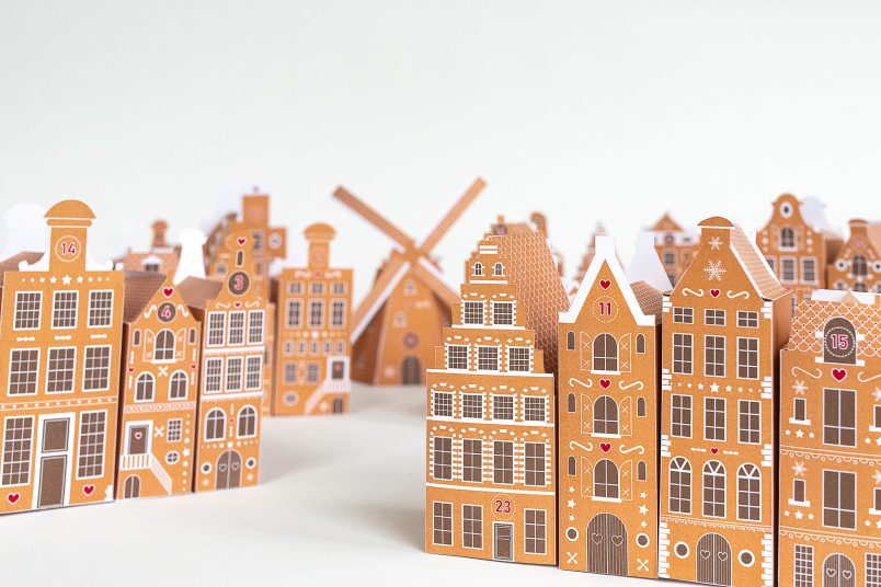 Calendrier de l'Avent imprimable DIY Village inspiré des maisons hollandaises